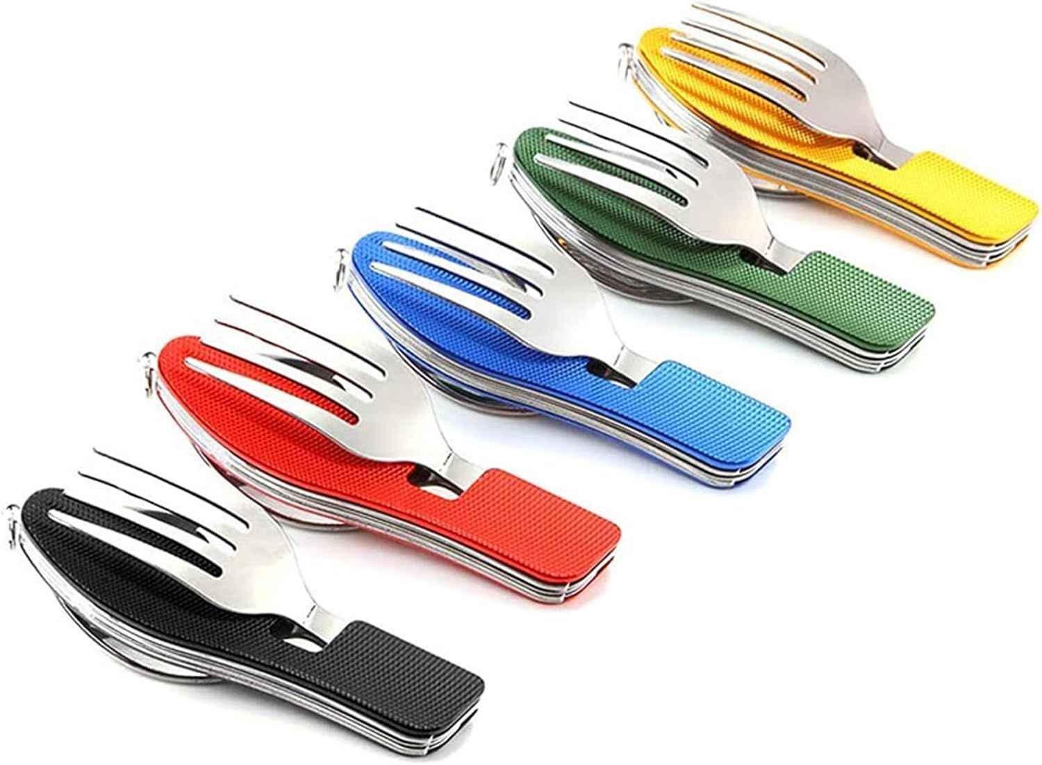 4-in-1 Portable Stainless Steel Cutlery with Fork, Spoon, Knife, and Bottle Opener - Lightweight, Detachable, and Durable Camping Silverware for Outdoor Events and Adventures